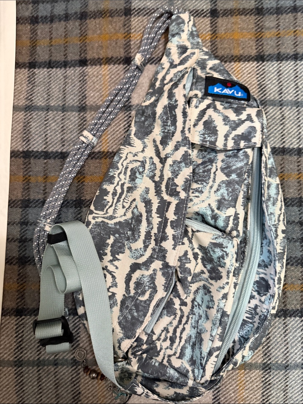 Kavu Blue Charcoal Patterned Rope Sling Bag